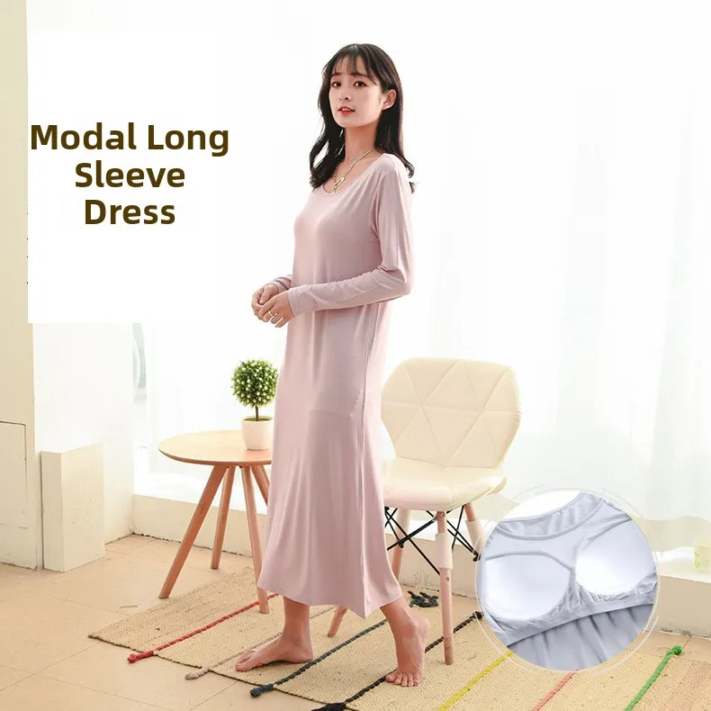 Wireless Sleep Dress Women's round Neck Long Sleeve Long Dress Loose plus Size Home Dress Comfortable Sleepwear Polyester
Wireless Sleep Dress Women's round Neck Long Sleeve Long Dress Loose plus Size Home Dress Comfortable Sleepwear Polyester