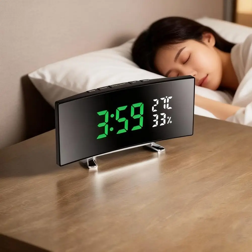 Curved Screen Digital Alarm Clock Large 12/24h Table Clock Temperature Humidity Large Screen LED Digital Clock Table Use
Curved Screen Digital Alarm Clock Large 12/24h Table Clock Temperature Humidity Large Screen LED Digital Clock Table Use