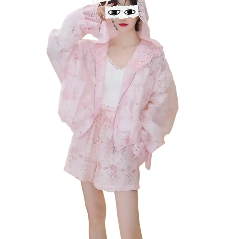 European Station Lace Hollow Jacquard Hooded Loose Zipper Two-piece Set New Versatile Sunscreen Lazy Wind Jacket Sunscreen Sets
European Station Lace Hollow Jacquard Hooded Loose Zipper Two-piece Set New Versatile Sunscreen Lazy Wind Jacket Sunscreen Sets
