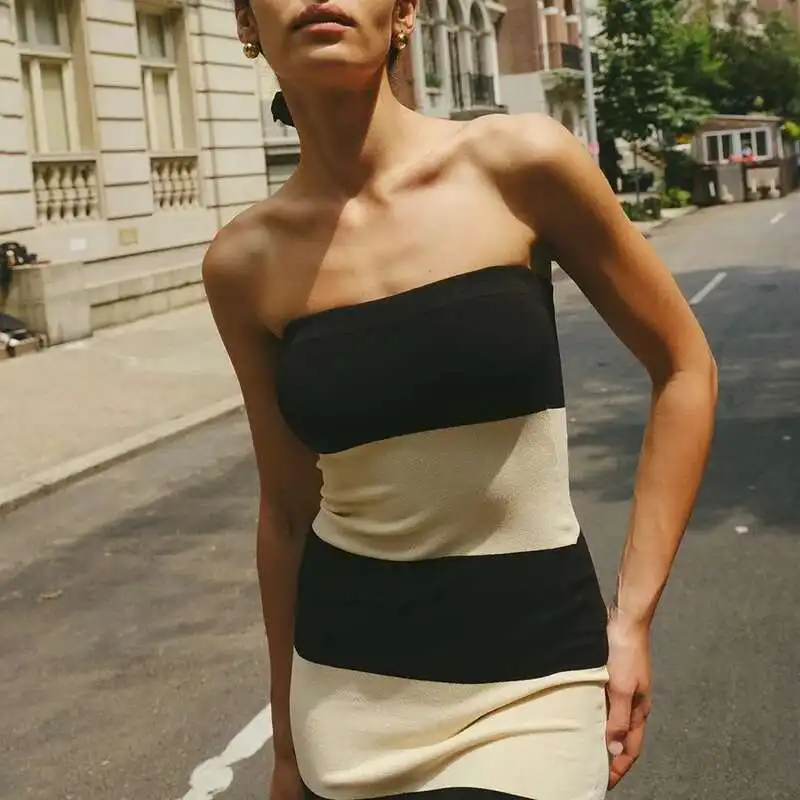 Fashion Strapless High Waist A-Line Summer Street Sleeveless Party Color Blocked Striped Slim Women's Evening Dress
Fashion Strapless High Waist A-Line Summer Street Sleeveless Party Color Blocked Striped Slim Women's Evening Dress