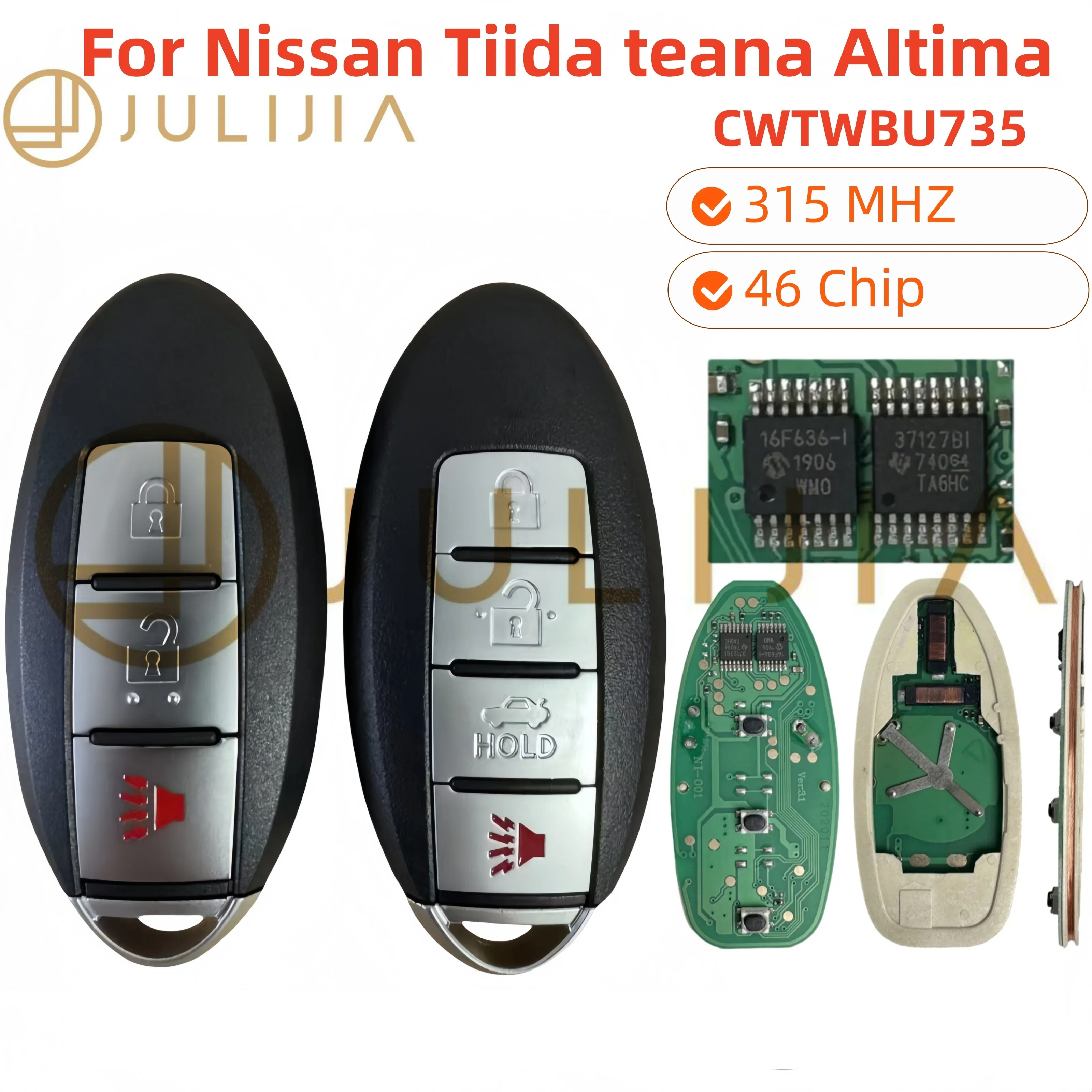 For Nissan Tiida Teana Altima Maxima Armada Xtrail Pathfinder Rogue Versa Juke Remote Car Key 46 Chip 315MHZ CWTWBU735 CWTWBU729
For Nissan Tiida Teana Altima Maxima Armada Xtrail Pathfinder Rogue Versa Juke Remote Car Key 46 Chip 315MHZ CWTWBU735 CWTWBU729