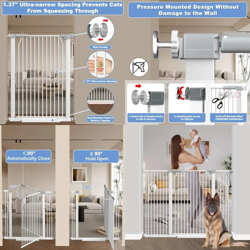 40.55" Extra Tall Baby Gate for Stairs-40.6"-54.7" Wide 1.37" Ultra Narrow Spacing Extra Wide Pet Cat Gate Dog Gate-Auto-Close P
40.55" Extra Tall Baby Gate for Stairs-40.6"-54.7" Wide 1.37" Ultra Narrow Spacing Extra Wide Pet Cat Gate Dog Gate-Auto-Close P