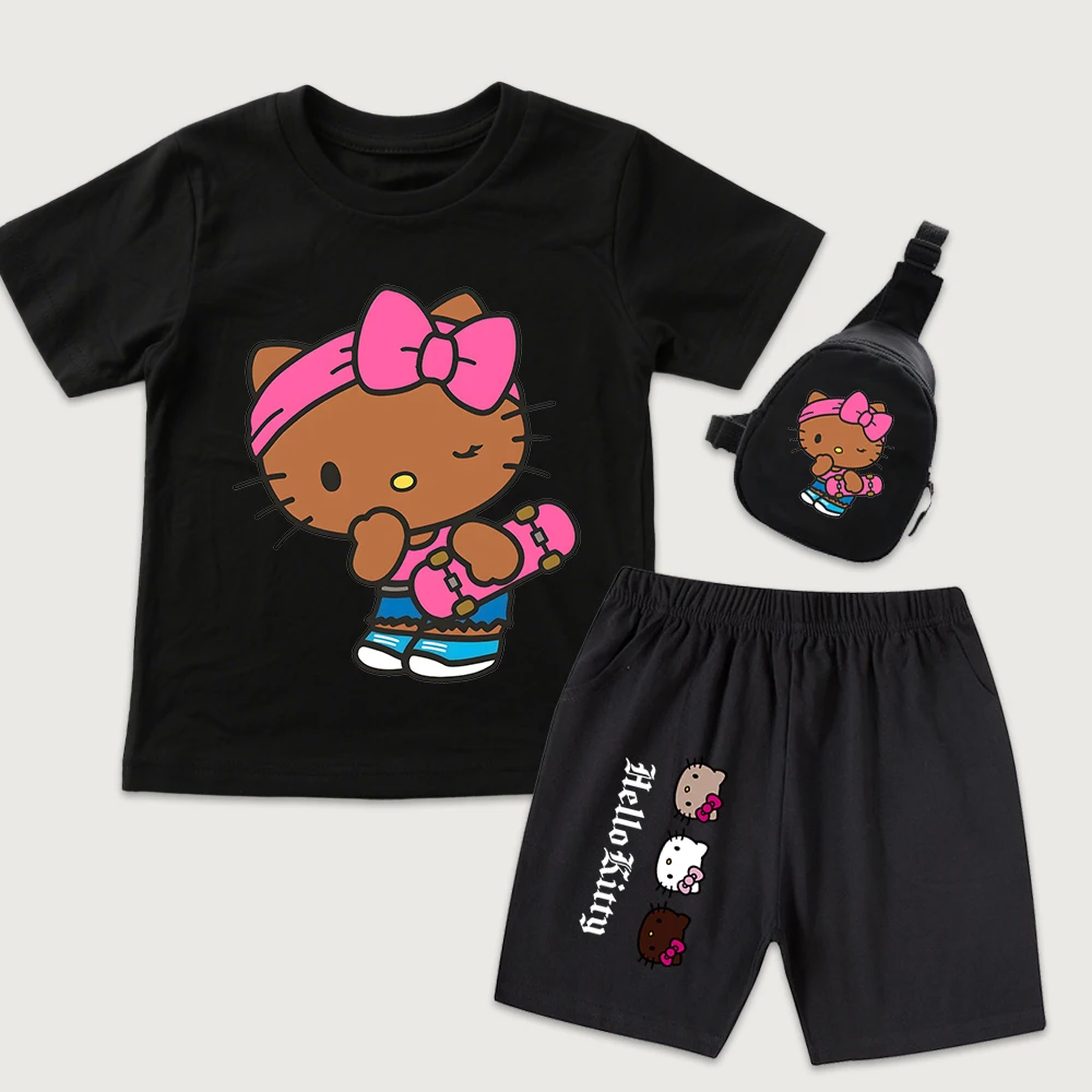 Детская хлопковая футболка с принтом Hello Kitty Skate Girl, шорты, мини-сумка на грудь, комплект из 3 предметов для мальчиков и девочек, повседневная летняя одежда
Детская хлопковая футболка с принтом Hello Kitty Skate Girl, шорты, мини-сумка на грудь, комплект из 3 предметов для мальчиков и девочек, повседневная летняя одежда