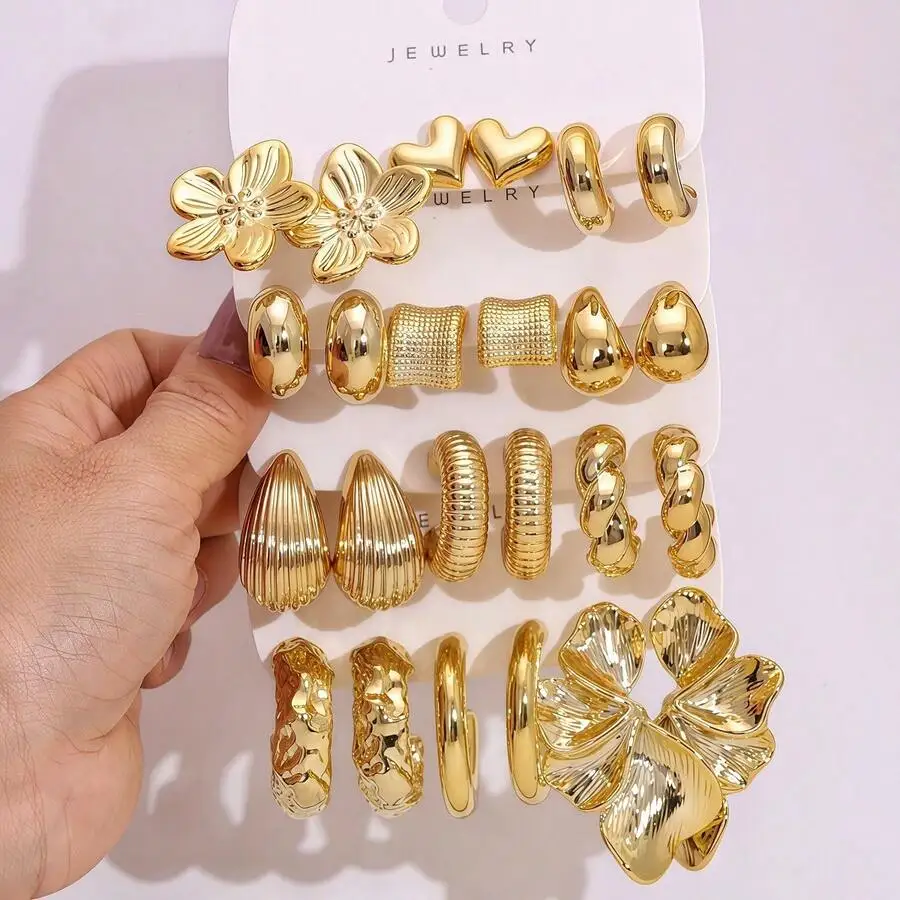 18Pcs 9 Sets Chunky Gold Tone Earrings For Women Hypoallergenic Open Hoop Floral Twisted Dangle Jewelry Daily Party Wear
18Pcs 9 Sets Chunky Gold Tone Earrings For Women Hypoallergenic Open Hoop Floral Twisted Dangle Jewelry Daily Party Wear