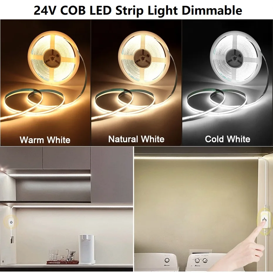 Touch Dimmable COB LED Strip Light 24V EU US AU UK Plug Led Cabinet Lamp Tape Adhesive Flexible Ribbon Indoor Kitchen Lighting
Touch Dimmable COB LED Strip Light 24V EU US AU UK Plug Led Cabinet Lamp Tape Adhesive Flexible Ribbon Indoor Kitchen Lighting
