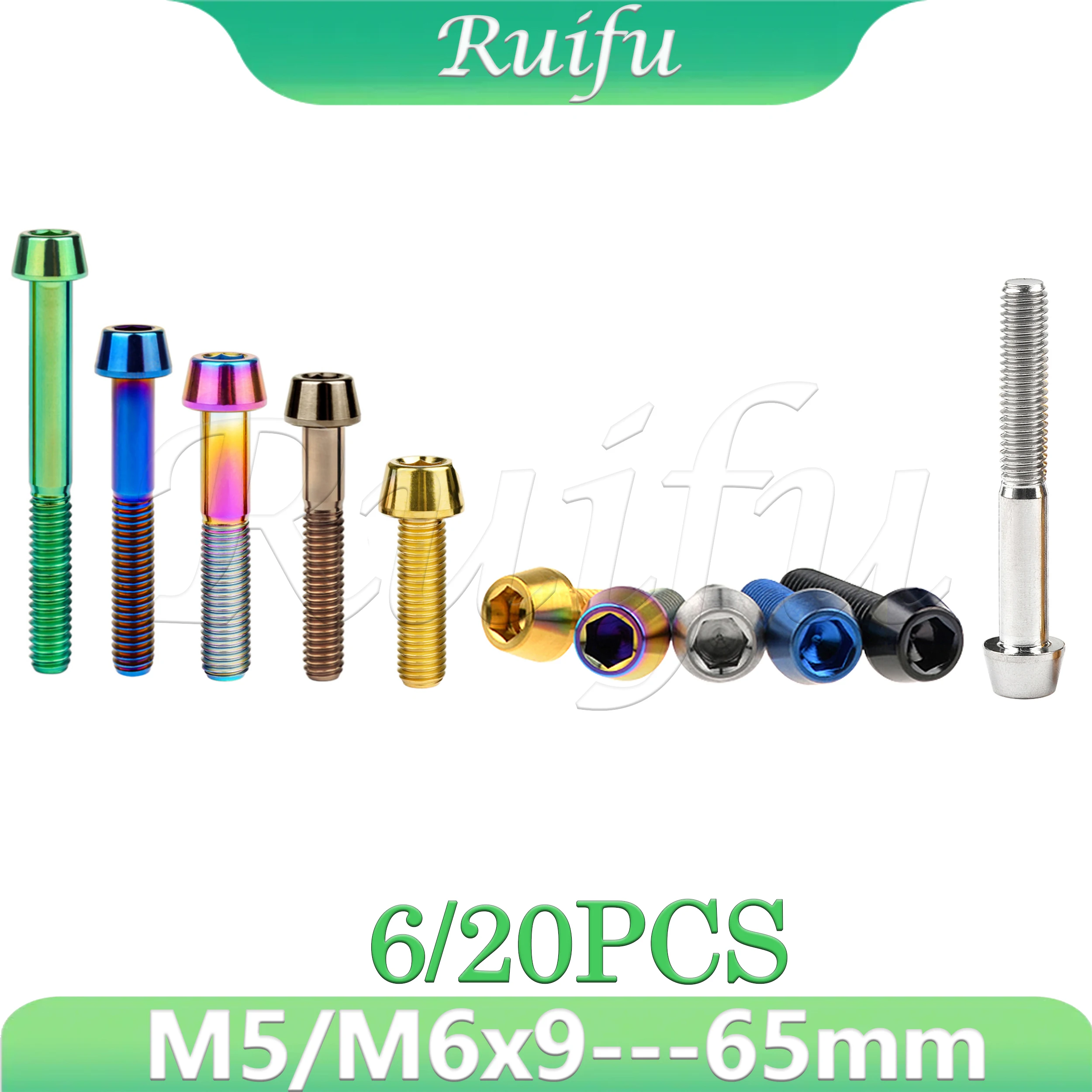 Ruifu Titanium Bolt 20PCS M5 M6x9--65mm Allen Key Taper Head Screw for Bicycle Headset Brake Bicicleta Bolts
Ruifu Titanium Bolt 20PCS M5 M6x9--65mm Allen Key Taper Head Screw for Bicycle Headset Brake Bicicleta Bolts