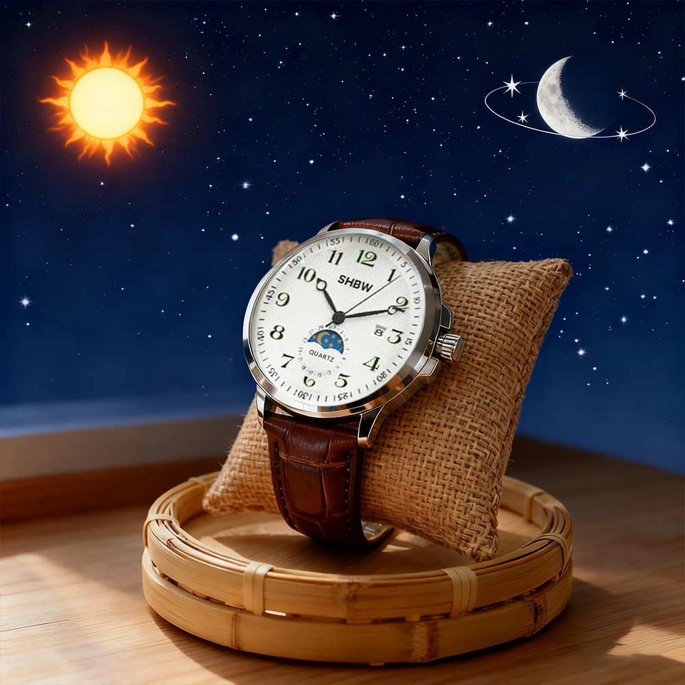 Men's Watch Leisure Trend Quartz Clock,Day Night alternation function,Leather Watch,Round Stainless Steel Watch With calendar
Men's Watch Leisure Trend Quartz Clock,Day Night alternation function,Leather Watch,Round Stainless Steel Watch With calendar 