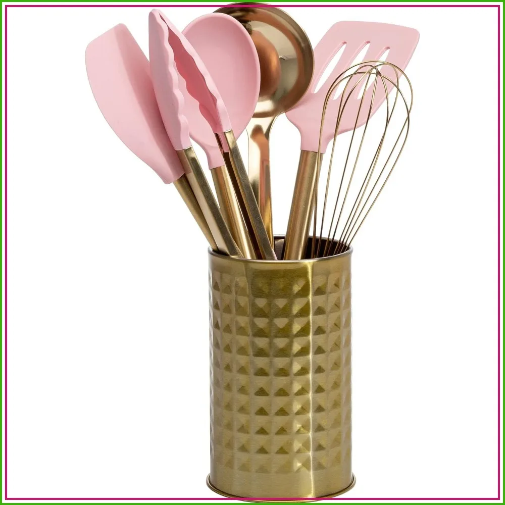7-Piece Kitchen Utensil Set with Silicone Crock, Stainless Steel Whisk and Ladle, Pink and Gold
7-Piece Kitchen Utensil Set with Silicone Crock, Stainless Steel Whisk and Ladle, Pink and Gold