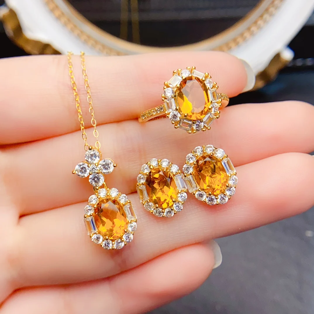 FS 6*8mm Natural Citrine Fine Jewelry Set S925 Sterling Silver Ring Pendant 3-Piece for Women MeiBaPJ With Certificate MeiBaPJ
FS 6*8mm Natural Citrine Fine Jewelry Set S925 Sterling Silver Ring Pendant 3-Piece for Women MeiBaPJ With Certificate MeiBaPJ