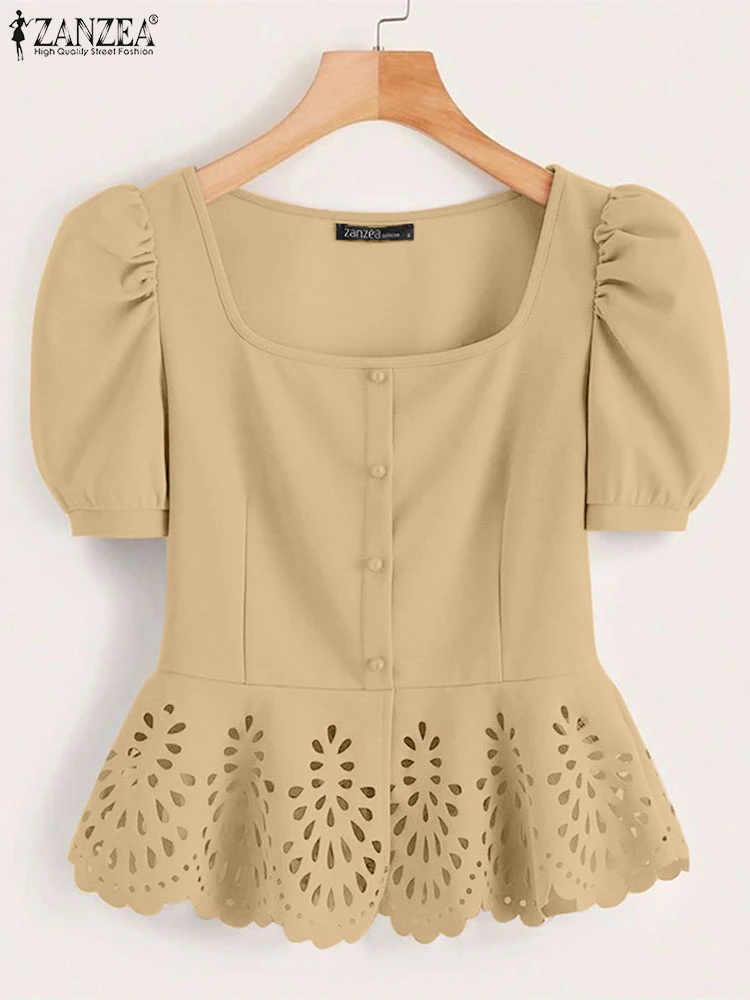 2025 ZANZEA Summer Hollow Out Blouse Women Elegant Solid OL Work Tops Square Neck Short Sleeve Shirt Slim Fit Holiday Blusas
2025 ZANZEA Summer Hollow Out Blouse Women Elegant Solid OL Work Tops Square Neck Short Sleeve Shirt Slim Fit Holiday Blusas