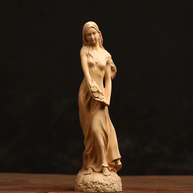 Hand Carved Boxwood Wooden Beauty Statue Figurine - Standing Girl with Flowers Ornament Home Office Desk Bookshelf Decor Gift
Hand Carved Boxwood Wooden Beauty Statue Figurine - Standing Girl with Flowers Ornament Home Office Desk Bookshelf Decor Gift