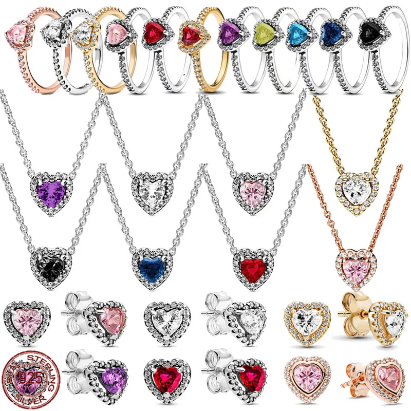 925 sterling silver heart-shaped colorful crystal women's ring necklace earrings fit original and versatile jewelry gifts
925 sterling silver heart-shaped colorful crystal women's ring necklace earrings fit original and versatile jewelry gifts