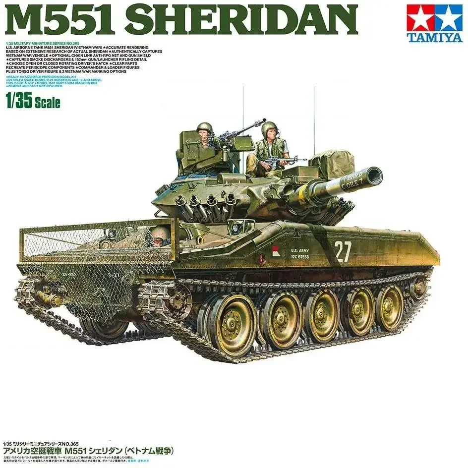 Tamiya 35365 1/35 Scale U.S M551 Sheridan Tank Assembly Model Building Kits Hobby Plastic Toys For Adults Collection
Tamiya 35365 1/35 Scale U.S M551 Sheridan Tank Assembly Model Building Kits Hobby Plastic Toys For Adults Collection