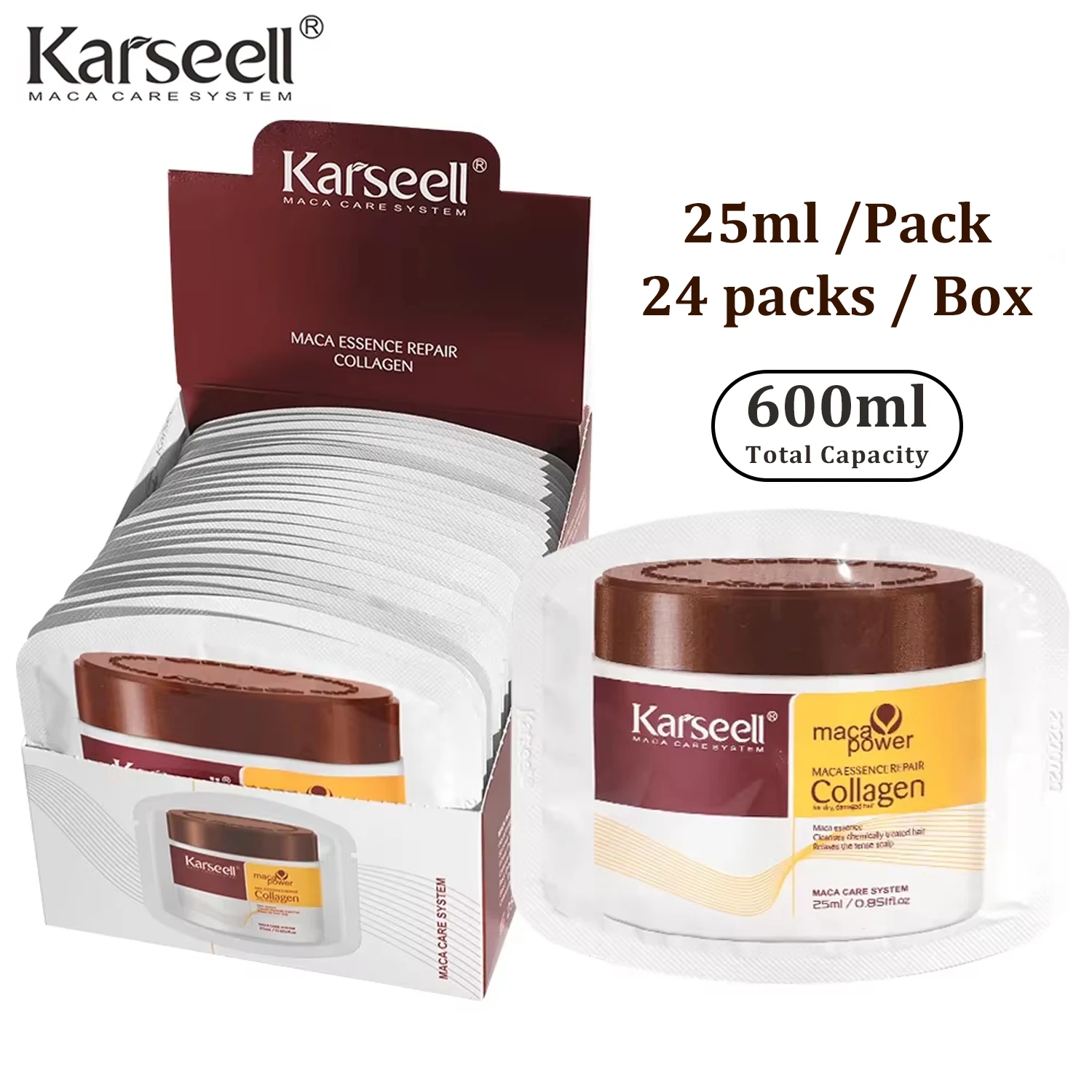 Karseell 24 packs/box Collagen Hair Treatment Deep Repair Conditioning Argan Oil Collagen Hair Mask Essence for Dry Damaged Hair
Karseell 24 packs/box Collagen Hair Treatment Deep Repair Conditioning Argan Oil Collagen Hair Mask Essence for Dry Damaged Hair