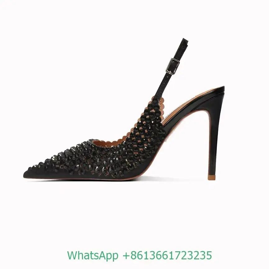 Crystal Bling Bling Back Strap Sandals Pointed Toe Slingback Slip On Women Stiletto Heels Rhinestone Shiny Party Wedding Sandals
Crystal Bling Bling Back Strap Sandals Pointed Toe Slingback Slip On Women Stiletto Heels Rhinestone Shiny Party Wedding Sandals