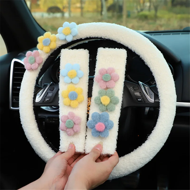Plush Flowers Car Steering Wheel Cover Seat Belt Cover Shoulder Pad Lamb Fleece Tissue Box Car Styling Cute Accessories Women
Plush Flowers Car Steering Wheel Cover Seat Belt Cover Shoulder Pad Lamb Fleece Tissue Box Car Styling Cute Accessories Women