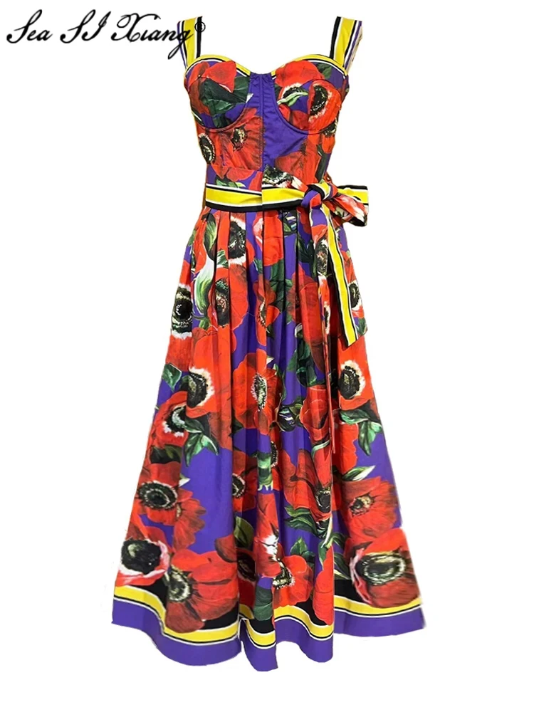 Seasixiang Designer Spring Sicilian Cotton Long Dress Women Spaghetti Strap Sleeveless Print Lace-Up Sexy Beach Style Dresses
Seasixiang Designer Spring Sicilian Cotton Long Dress Women Spaghetti Strap Sleeveless Print Lace-Up Sexy Beach Style Dresses