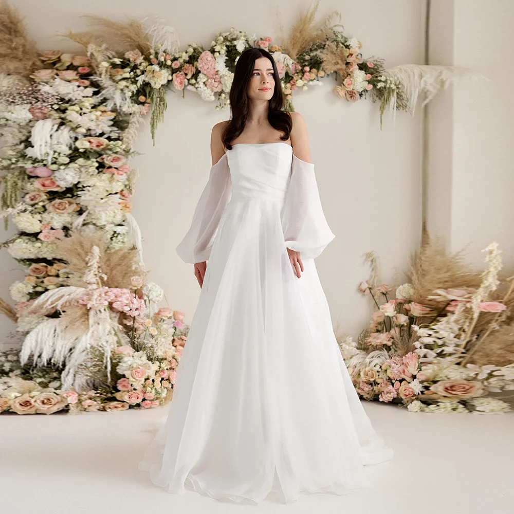 Customized Classic Boat Collar Organza Wedding Party Dress Long Illusion Sleeve Backless Trian Bridal Gown
Customized Classic Boat Collar Organza Wedding Party Dress Long Illusion Sleeve Backless Trian Bridal Gown