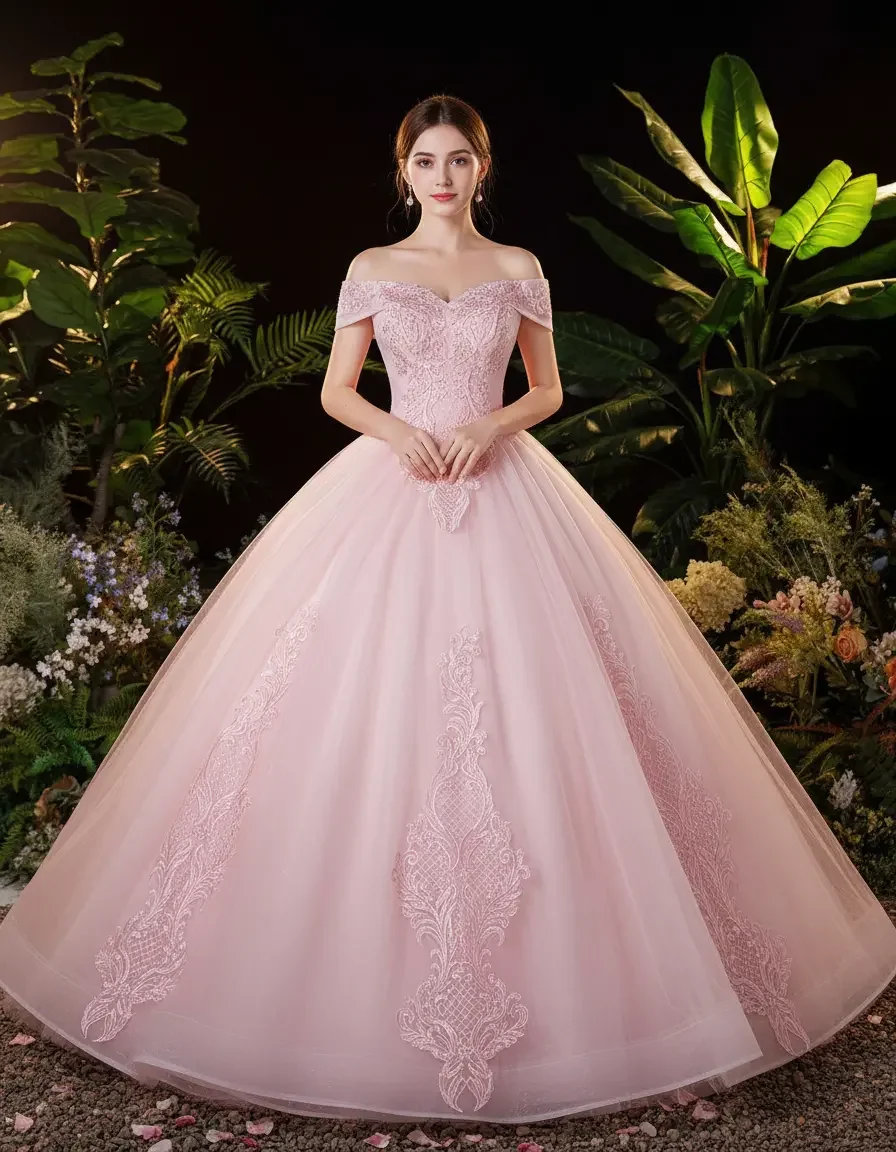 Vestidos de Quinceañera Rosa Rubor Hombros Descubiertos Aplicaciones de Encaje Corsé Trasero Tul Largo Prom Formal Ball Gown
Vestidos de Quinceañera Rosa Rubor Hombros Descubiertos Aplicaciones de Encaje Corsé Trasero Tul Largo Prom Formal Ball Gown