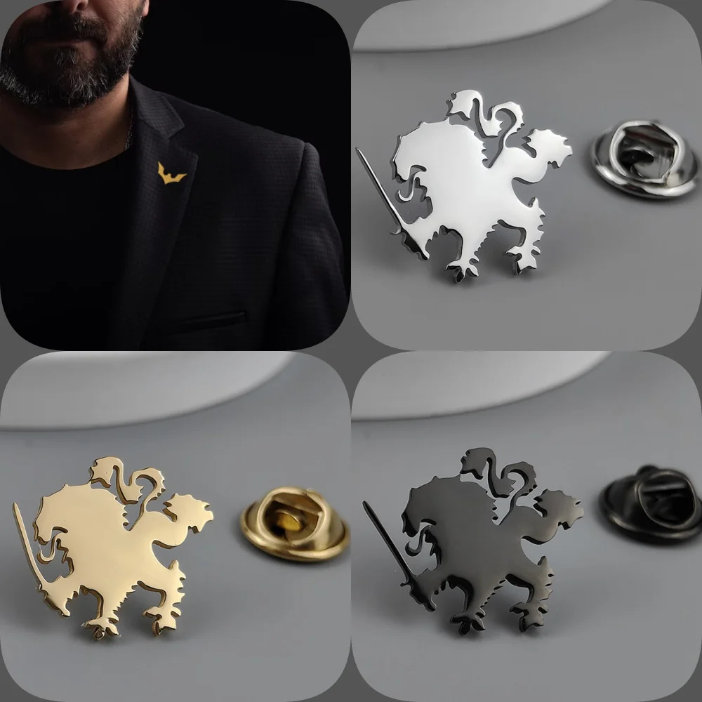 Gold-plated lion badge with sword, suit lapel pin black silver stainless steel, men's collar brooch, Halloween gift
Gold-plated lion badge with sword, suit lapel pin black silver stainless steel, men's collar brooch, Halloween gift