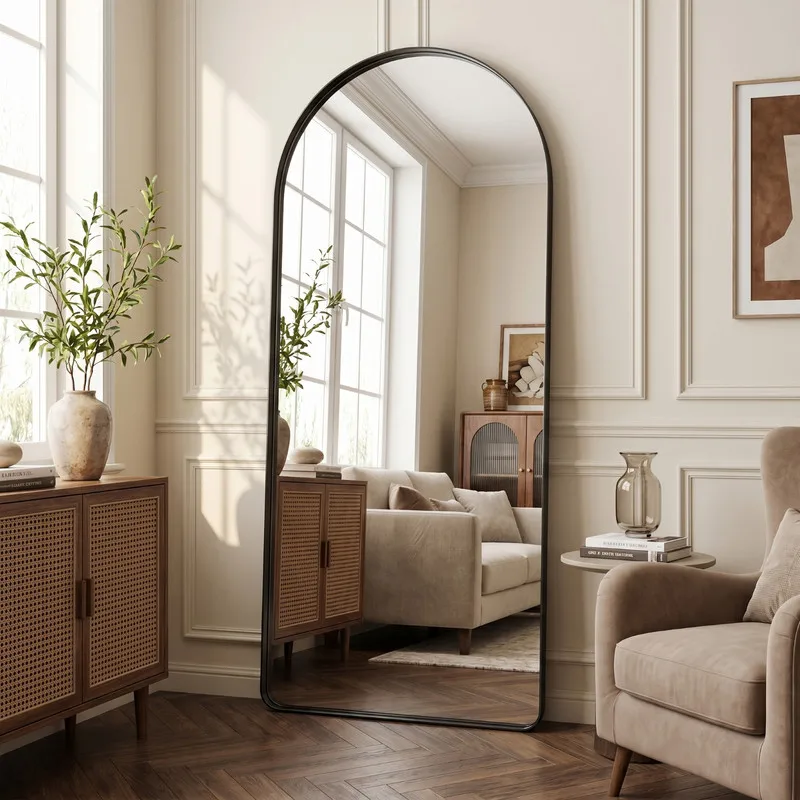71'x30' Oversized Arched Full Length Mirror with Deep Metal Frame Freestanding Floor Dressing Mirror, Black
71'x30' Oversized Arched Full Length Mirror with Deep Metal Frame Freestanding Floor Dressing Mirror, Black