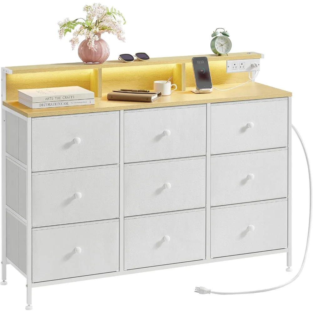 Dresser for Bedroom, Storage Organizer with 9 Fabric Drawers, Charging Station, Steel Frame, Entryway, Cloud White
Dresser for Bedroom, Storage Organizer with 9 Fabric Drawers, Charging Station, Steel Frame, Entryway, Cloud White
