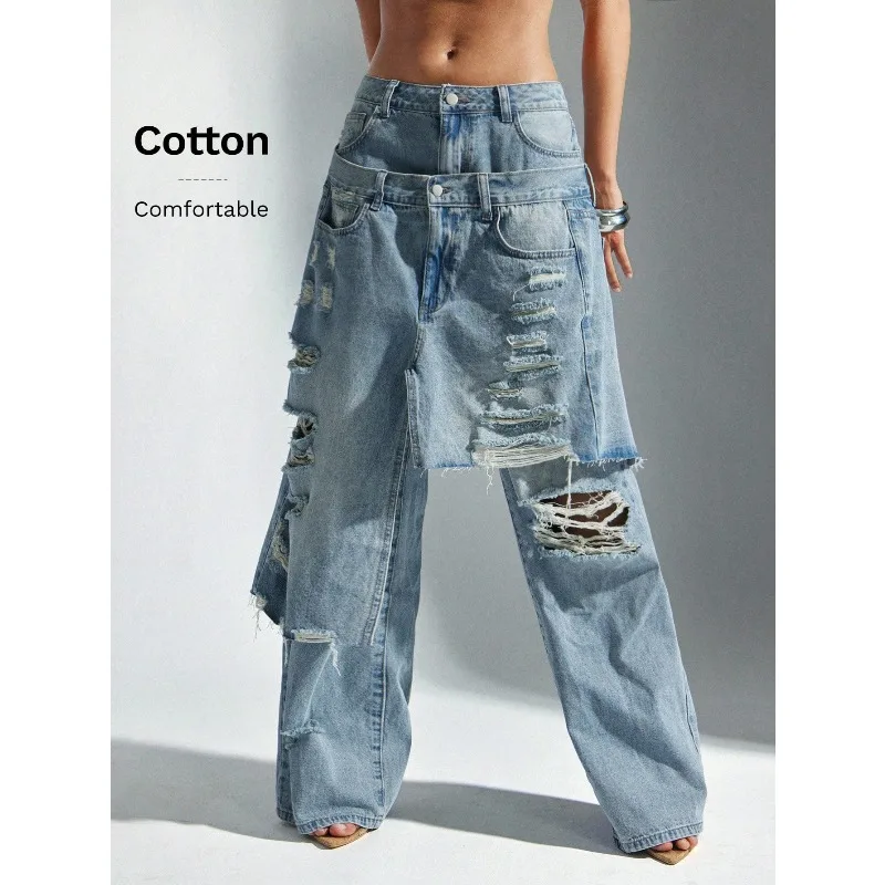 2026 Women Denimoi Baggy Fit Distressed Frayed Hem Overlapping Denim Jeans
2026 Women Denimoi Baggy Fit Distressed Frayed Hem Overlapping Denim Jeans
