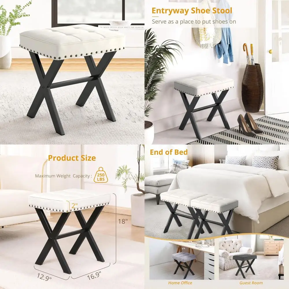 Square Leather Vanity Stool with Metal Legs, Ideal for Makeup Rooms, Living Rooms, and Bathrooms
Square Leather Vanity Stool with Metal Legs, Ideal for Makeup Rooms, Living Rooms, and Bathrooms