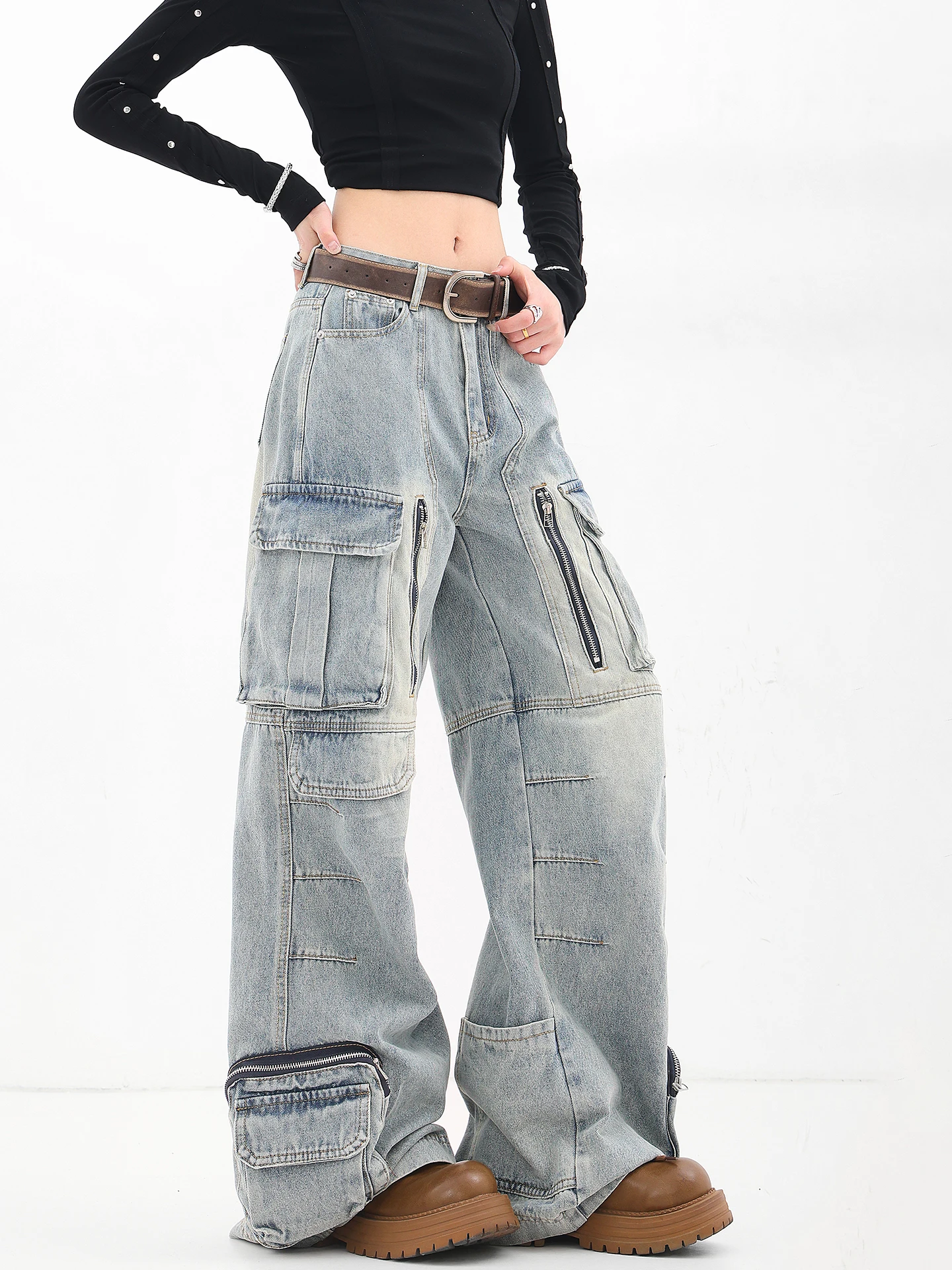 Washed Vintage High Waist Wide Leg Pants Women's Denim Jeans with Big Pockets Loose Fit Floor Length Trousers Workwear Style
Washed Vintage High Waist Wide Leg Pants Women's Denim Jeans with Big Pockets Loose Fit Floor Length Trousers Workwear Style