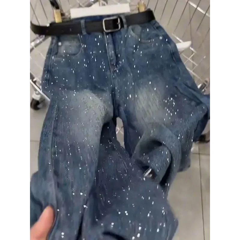 Retro Flashy Rhinestone Wide Leg Denim Jeans Women's Loose Fit High Waist Slimming Shiny Star Jeans Spring 2026 New Style
Retro Flashy Rhinestone Wide Leg Denim Jeans Women's Loose Fit High Waist Slimming Shiny Star Jeans Spring 2026 New Style