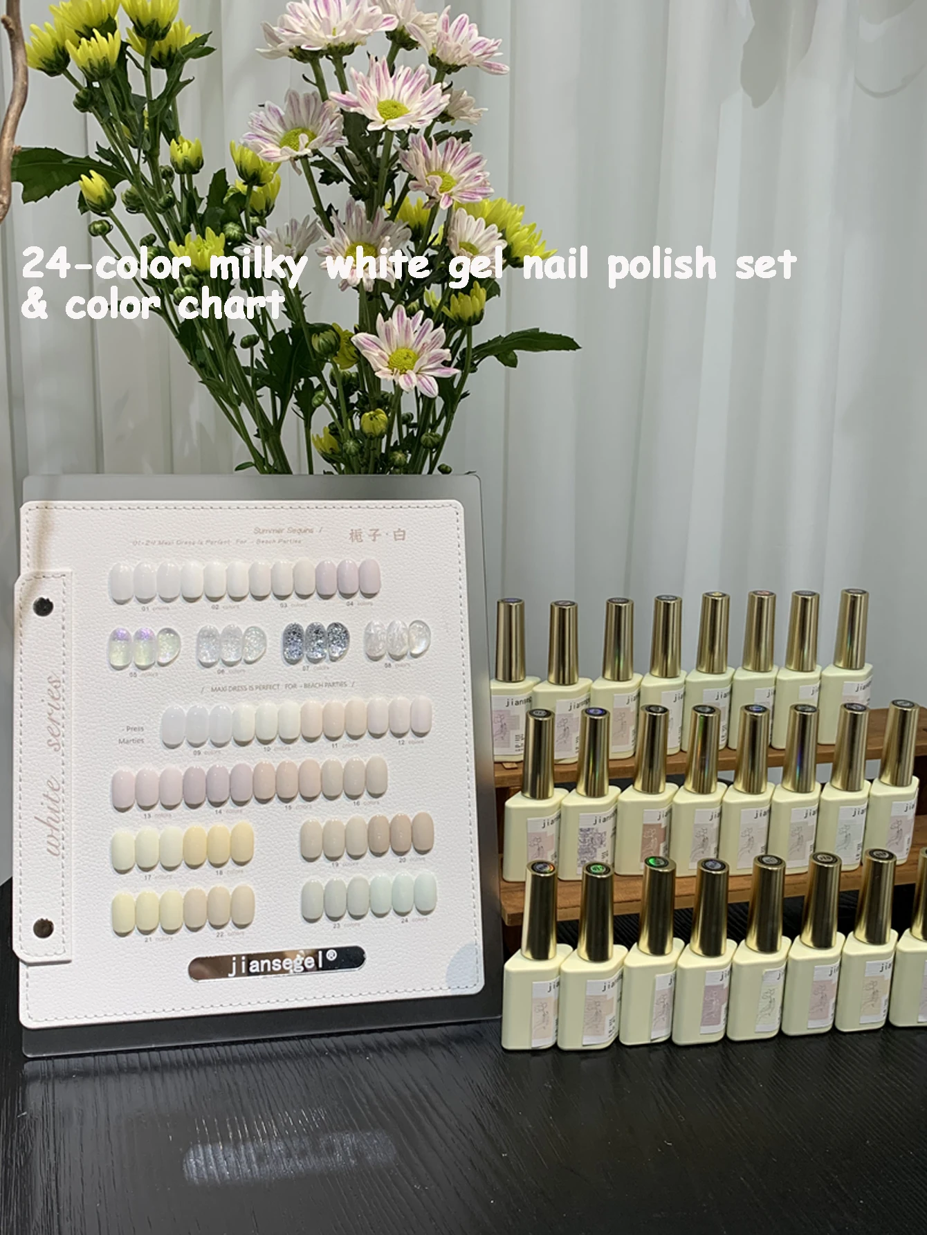 24-color milky white gel nail polish set with glitter and color chart. DIY nail art, artistic nail art, charming nail tools. Sui
24-color milky white gel nail polish set with glitter and color chart. DIY nail art, artistic nail art, charming nail tools. Sui