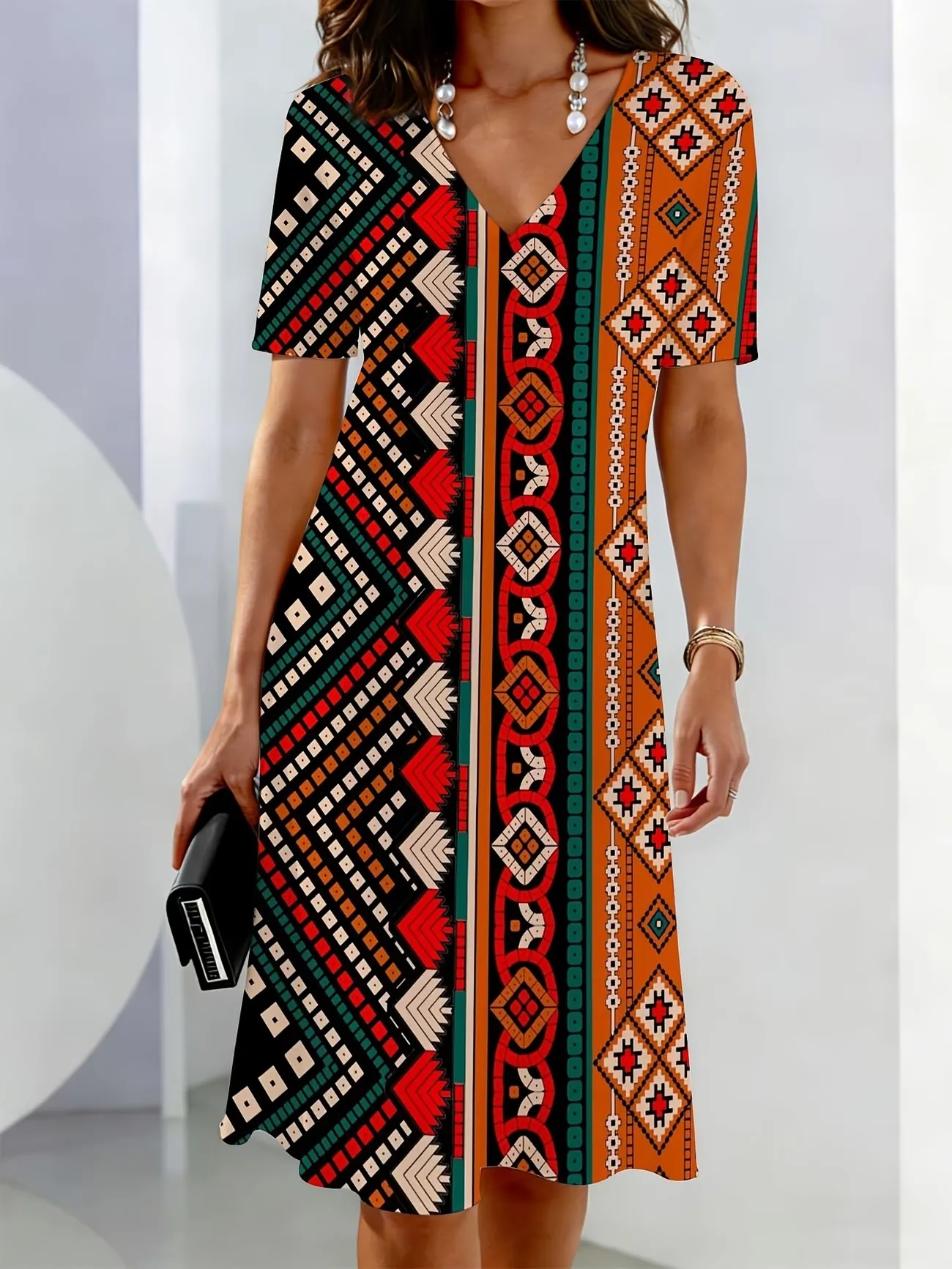 3D Colorful Retro Print Mini Dress Summer V-Neck Short Sleeve A-Line Dress Vintage Floral Print Gown for Women
3D Colorful Retro Print Mini Dress Summer V-Neck Short Sleeve A-Line Dress Vintage Floral Print Gown for Women