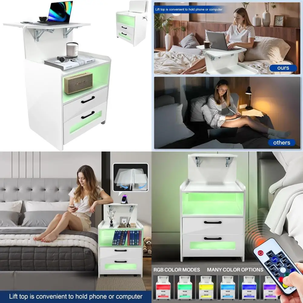 Adjustable Laptop Desk Nightstand with Wheels, LED Lighting, Power Outlet, USB-C Port, and Hidden Storage
Adjustable Laptop Desk Nightstand with Wheels, LED Lighting, Power Outlet, USB-C Port, and Hidden Storage