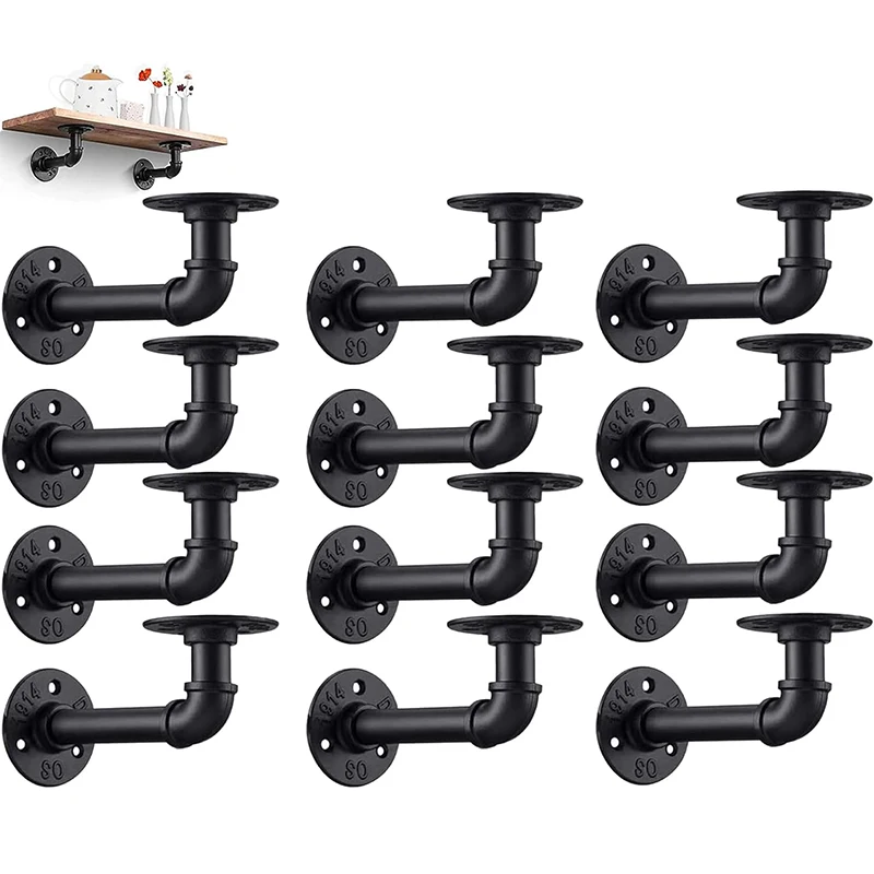 Industrial DIY Pipe Shelf Brackets,Vintage Black Iron Wall Mount Pipe Shelving Bracket Rustic Home Pipe Shelf 4 Pack
Industrial DIY Pipe Shelf Brackets,Vintage Black Iron Wall Mount Pipe Shelving Bracket Rustic Home Pipe Shelf 4 Pack