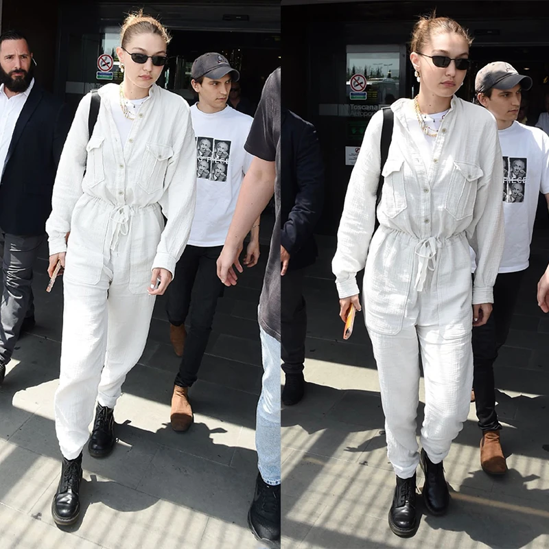 Стильный белый комбинезон Gigi Hadid с длинными рукавами из хлопка и льна, с воротником-стойкой, весна 2025, новинка, женская повседневная одежда
Стильный белый комбинезон Gigi Hadid с длинными рукавами из хлопка и льна, с воротником-стойкой, весна 2025, новинка, женская повседневная одежда