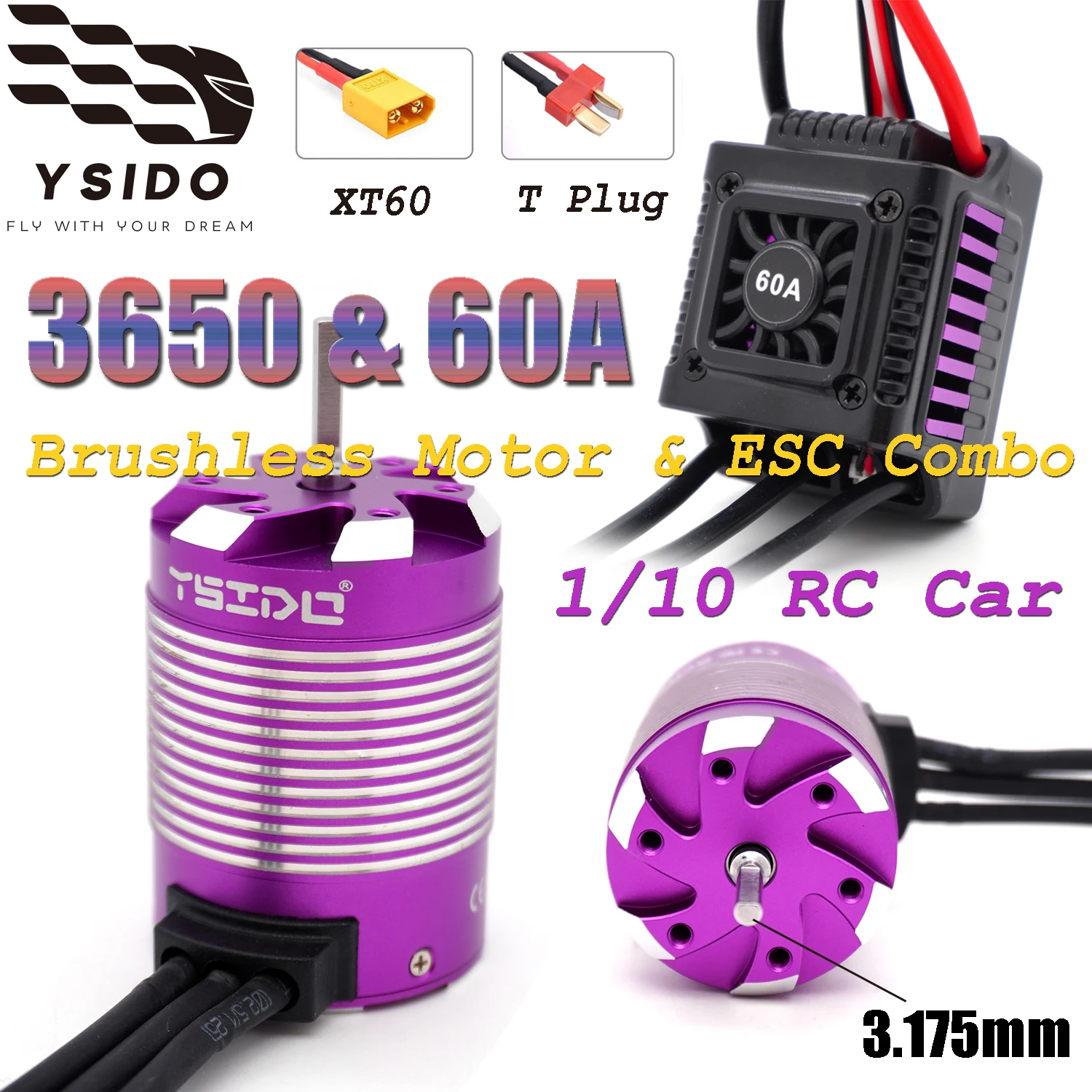 YSIDO RC Brushless Motor 3650 & 60A ESC Supa Combo Set 2-7S 3.175mm Shaft For 1/10 Wltoys Tamiya HSP RC Buggy Off-Road Truck Car
YSIDO RC Brushless Motor 3650 & 60A ESC Supa Combo Set 2-7S 3.175mm Shaft For 1/10 Wltoys Tamiya HSP RC Buggy Off-Road Truck Car