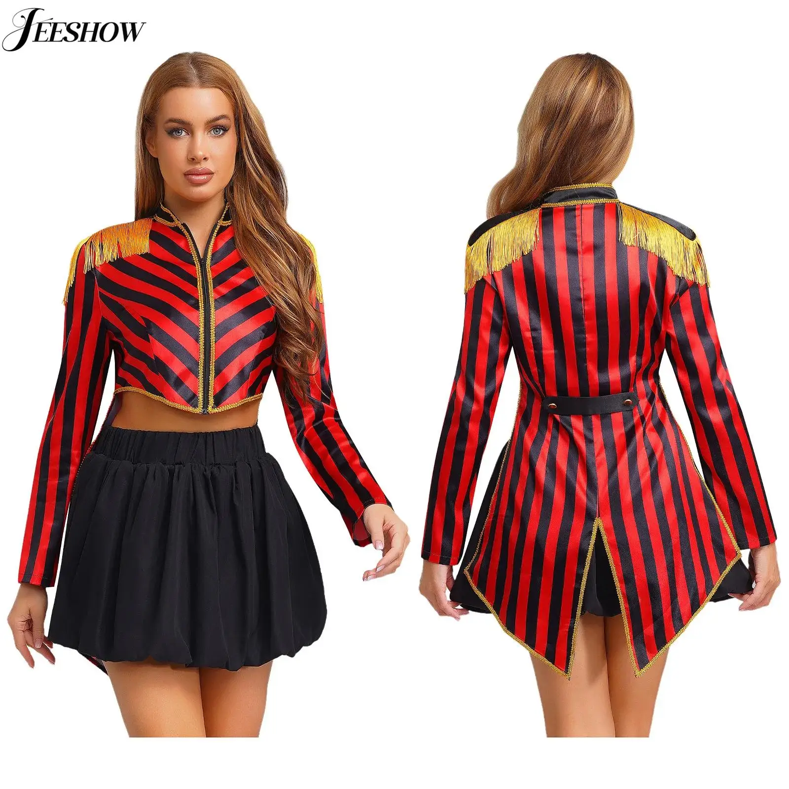 Womens Circus Ringmaster Tailcoat Jacket Striped Long Sleeve Zipper Cropped Jacket Halloween Magician Cosplay Fancy Dress Up
Womens Circus Ringmaster Tailcoat Jacket Striped Long Sleeve Zipper Cropped Jacket Halloween Magician Cosplay Fancy Dress Up