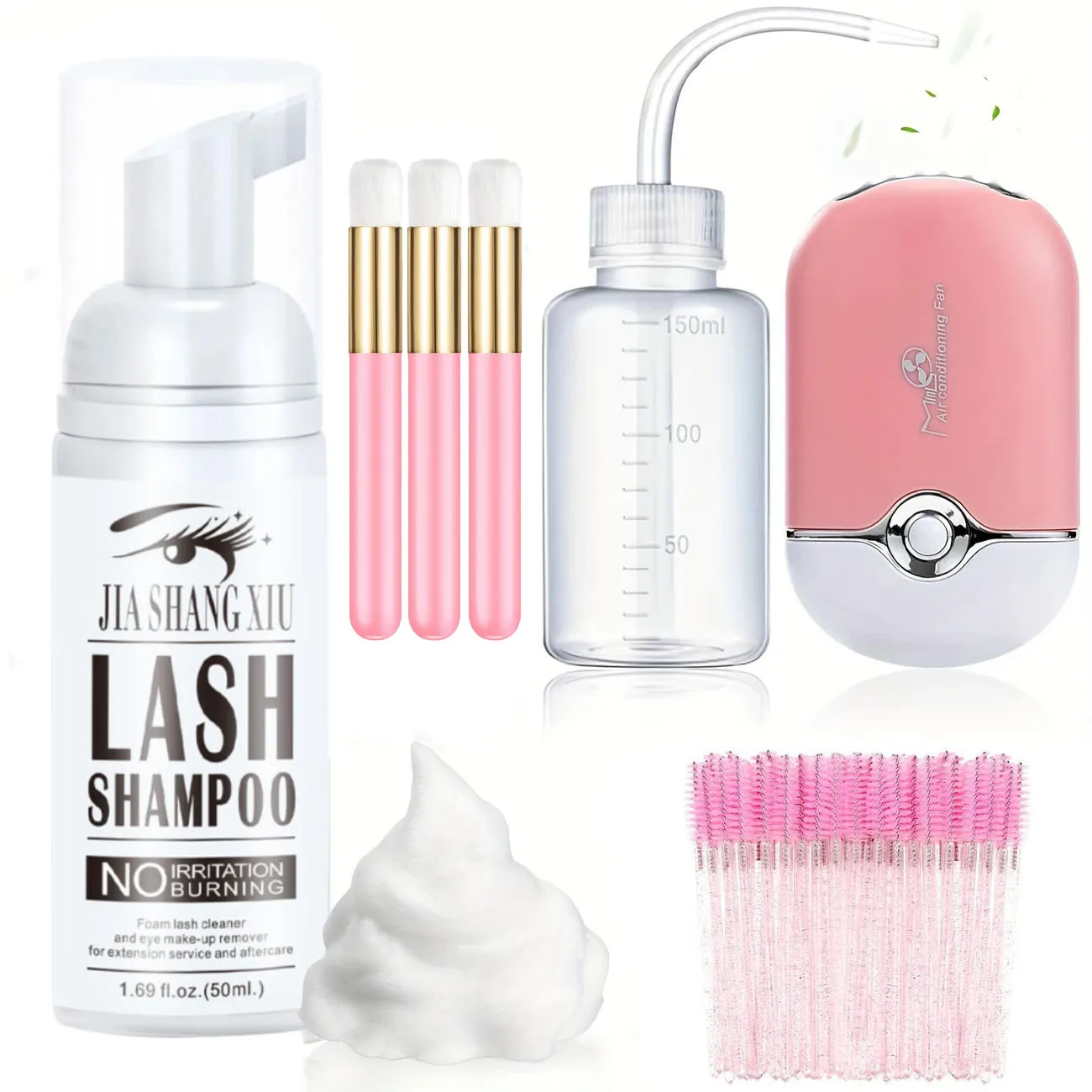 Lash Shampoo - 60ML Lash Cleanser with Fan Brush, Rinse Bottle and 50 Pcs Mascara Brush, Rich Foam Wash for Eyelash Extensions
Lash Shampoo - 60ML Lash Cleanser with Fan Brush, Rinse Bottle and 50 Pcs Mascara Brush, Rich Foam Wash for Eyelash Extensions