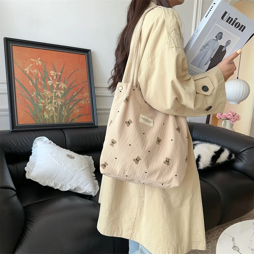 Dual Strap Bag Trendy Corduroy Tote Bag Large Capacity Handbag Versatile Magnetic Closure Bag For Campus Life Daily School Use Dual Strap Bag Trendy Corduroy Tote Bag Large Capacity Handbag Versatile Magnetic Closure Bag For Campus Life Daily School Use