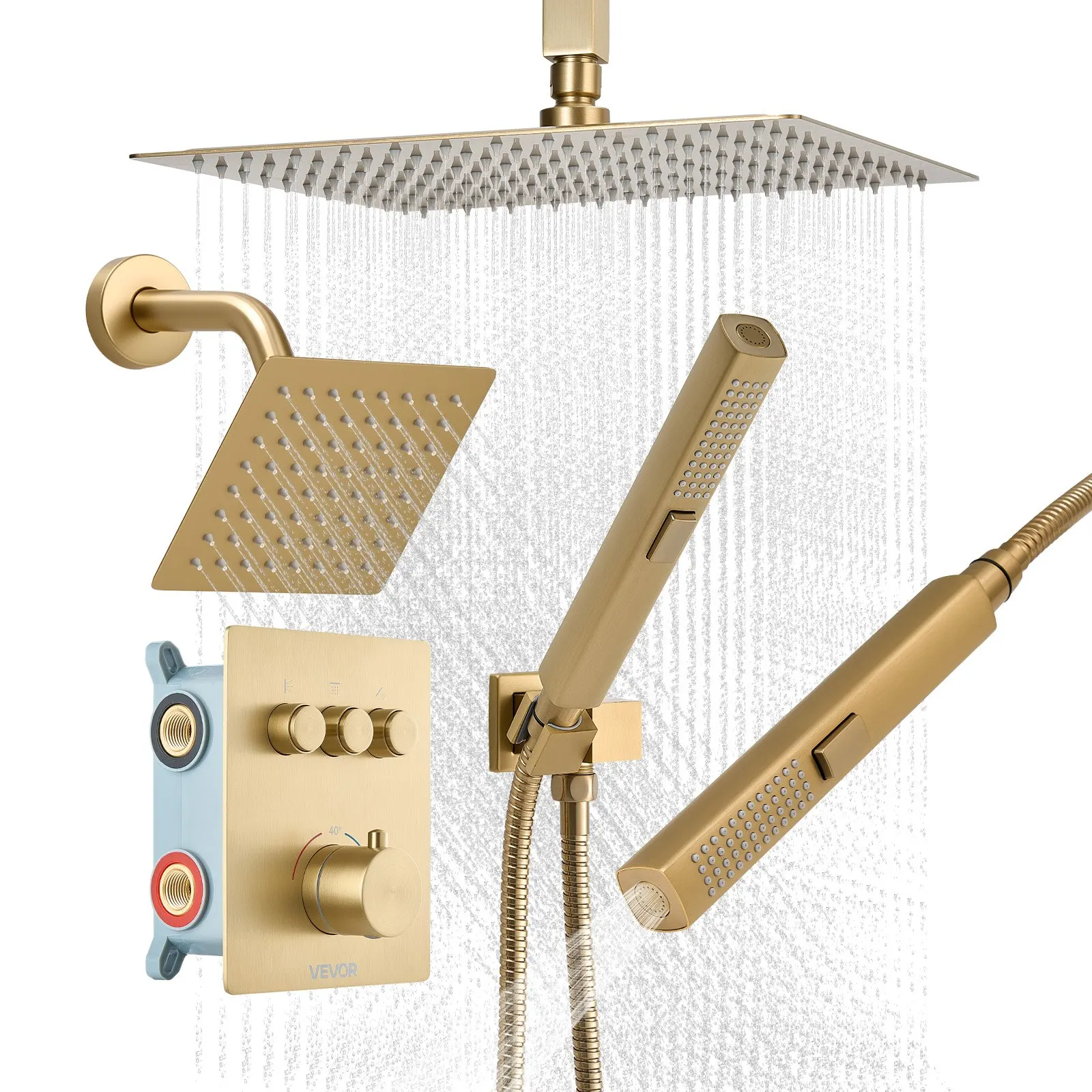 Shower Faucet Set, 12 Inch Thermostatic Ceiling Mount Rainfall Shower System With 6 Inch Wall Mount Head And 2 In 1 Handheld
Shower Faucet Set, 12 Inch Thermostatic Ceiling Mount Rainfall Shower System With 6 Inch Wall Mount Head And 2 In 1 Handheld