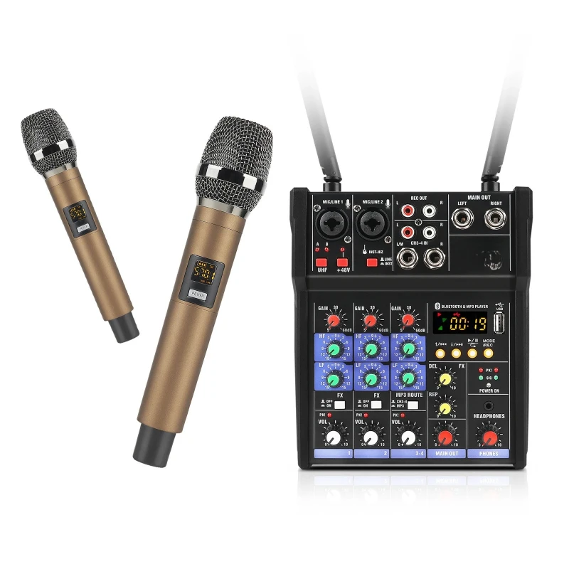 Dual Channel Wireless Microphone Handheld Microphone Home KTV Audio Mixer Mixer Mixer Set
Dual Channel Wireless Microphone Handheld Microphone Home KTV Audio Mixer Mixer Mixer Set