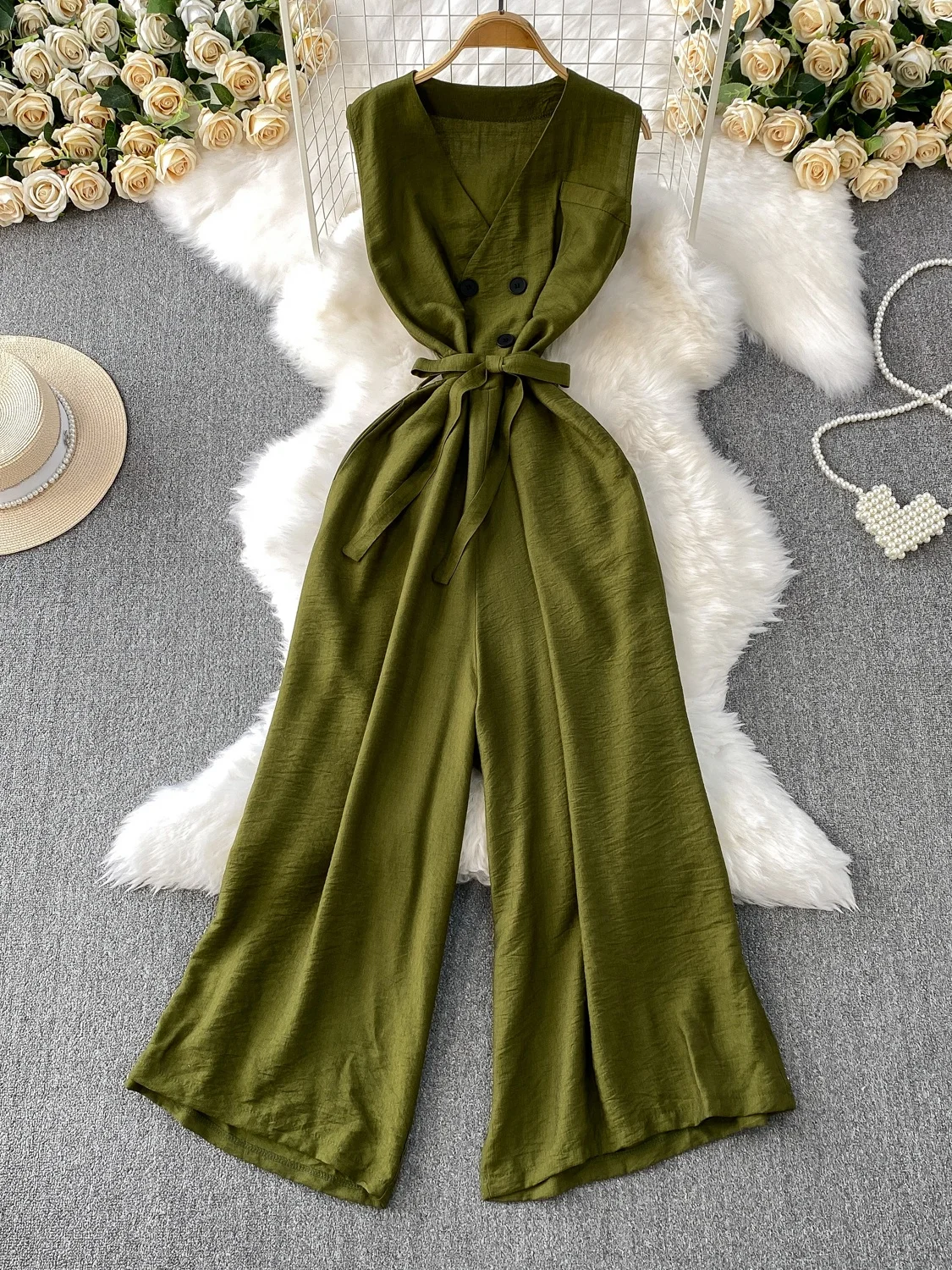 Ele V-ne Svel Double-breasted Women's Rer Summer New Sle Belted Waist Slimming Wide-leg Pants
Ele V-ne Svel Double-breasted Women's Rer Summer New Sle Belted Waist Slimming Wide-leg Pants