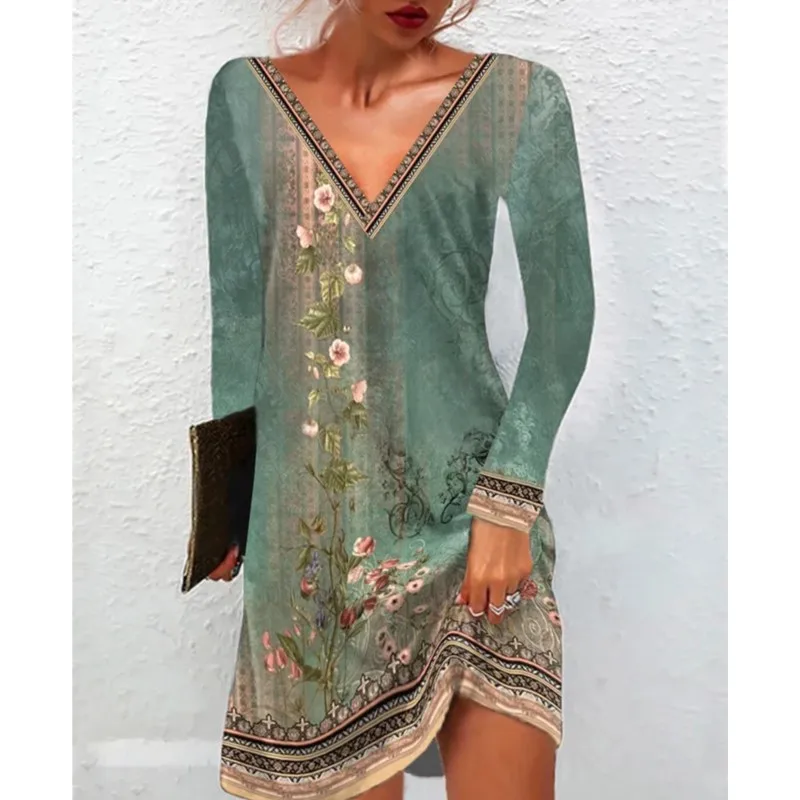2024 Summer Fashion Women's Ethnic Style Printed Slim Fit Dress Casual V-neck Long Sleeve+Short Sleeve Over Knee Skirt
2024 Summer Fashion Women's Ethnic Style Printed Slim Fit Dress Casual V-neck Long Sleeve+Short Sleeve Over Knee Skirt