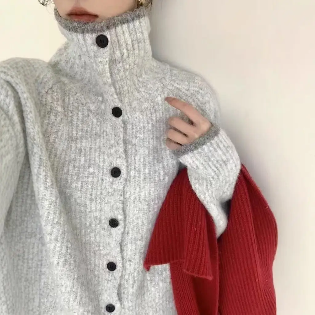 Women's Lazy Dark Gray Turtleneck Sweater Coat Soft Waxy Skin-Friendly Wool Knitted Cardigan Warm Top for Autumn And Winter
Women's Lazy Dark Gray Turtleneck Sweater Coat Soft Waxy Skin-Friendly Wool Knitted Cardigan Warm Top for Autumn And Winter