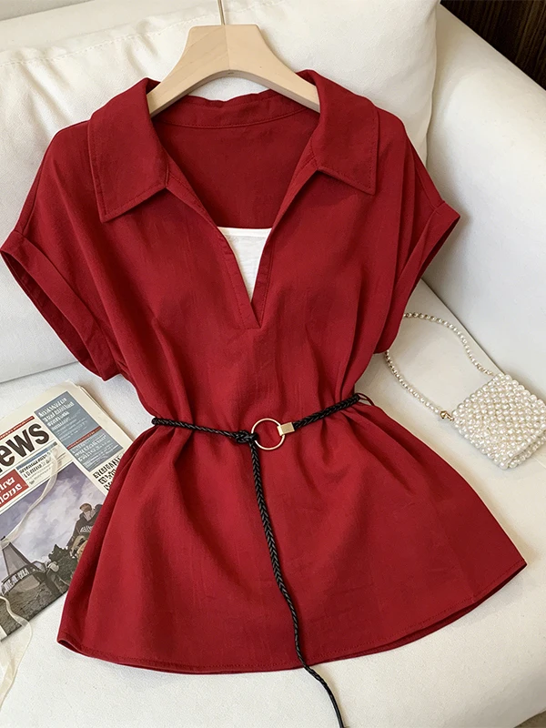 Summer 2026 Women's Korean Style V-Neck Slim Fit Short Sleeve Shirt Padded Waist Design plus Size Casual Breathable Workwear
Summer 2026 Women's Korean Style V-Neck Slim Fit Short Sleeve Shirt Padded Waist Design plus Size Casual Breathable Workwear