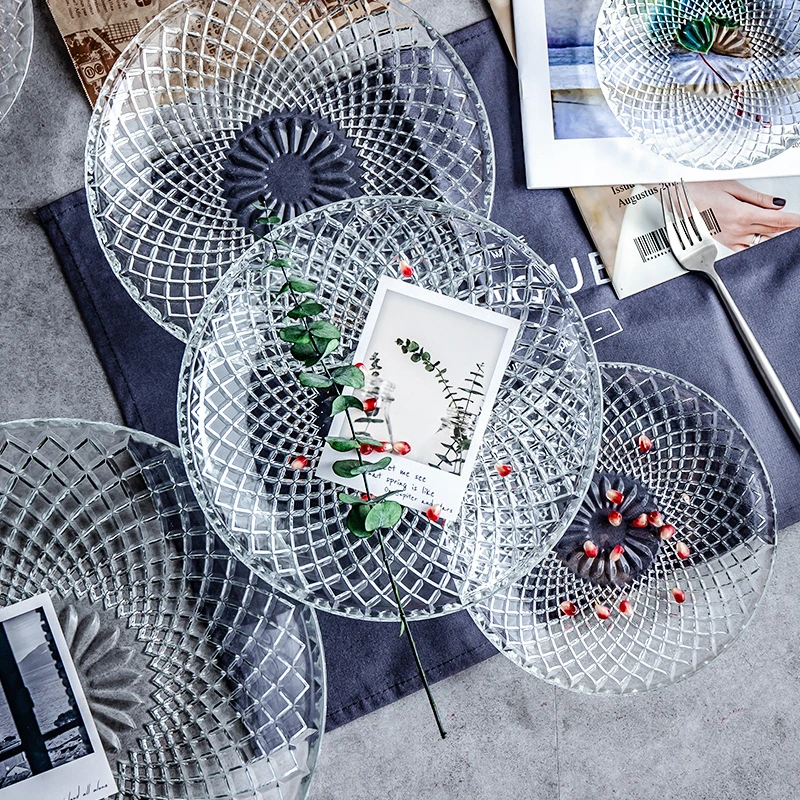 Transparent Glass Dessert Plate Set, Flower Pattern Tableware Set, Household Living Room, Western Fruit and Snacks Dish Utensils
Transparent Glass Dessert Plate Set, Flower Pattern Tableware Set, Household Living Room, Western Fruit and Snacks Dish Utensils