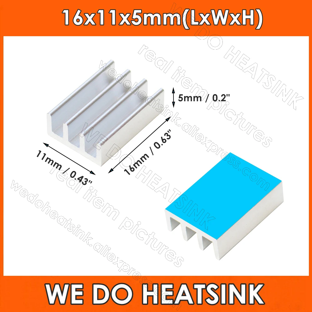 16x11x5mm Silver Cooler Aluminum Heatsink with Thermal Tape for Cooling VRM Stepper Driver Raspberry Pi VRam Regulators
16x11x5mm Silver Cooler Aluminum Heatsink with Thermal Tape for Cooling VRM Stepper Driver Raspberry Pi VRam Regulators