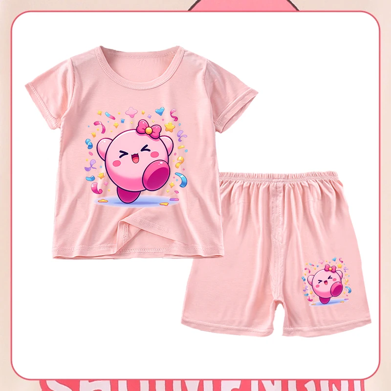 Cute Kirbys Girl Pajamas Set Summer Home Kids Sleepwear 2pcs Cartoon Printed Short Sleeve Tops Shorts Children Pyjamas Outfit
Cute Kirbys Girl Pajamas Set Summer Home Kids Sleepwear 2pcs Cartoon Printed Short Sleeve Tops Shorts Children Pyjamas Outfit