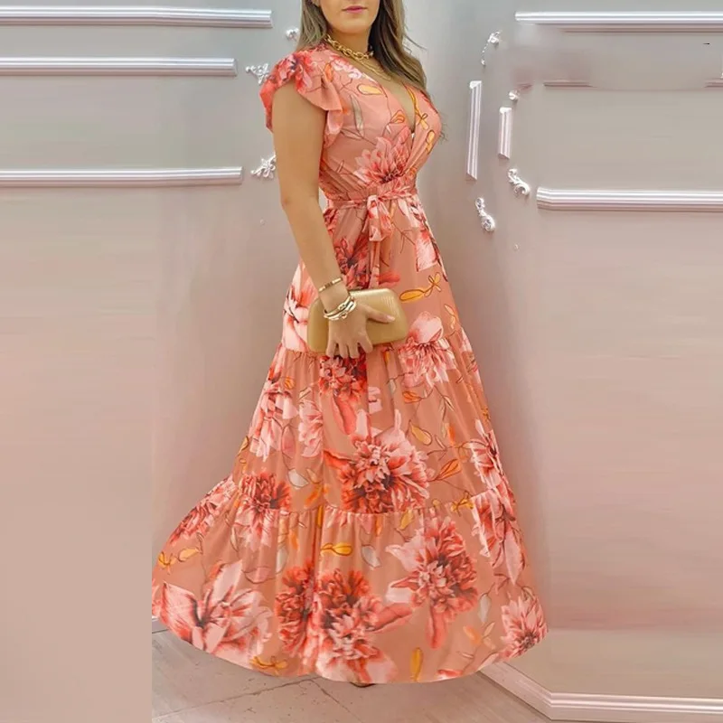 Summer Casual Short Sleeve V Neck High Waist Bohemian Vacation Dress Women Fashion Floral Print Corset Maxi Dress
Summer Casual Short Sleeve V Neck High Waist Bohemian Vacation Dress Women Fashion Floral Print Corset Maxi Dress