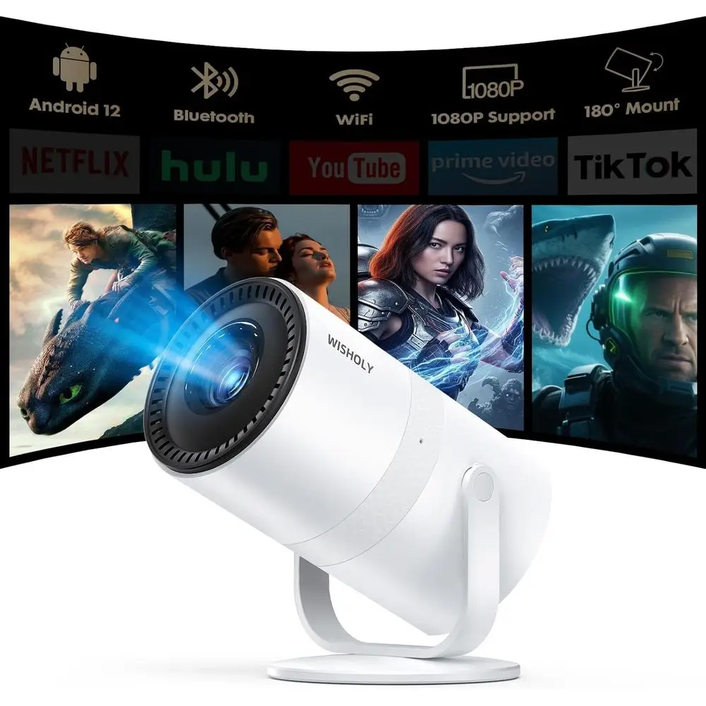 Portable 1080P Android 12 Projector with Built-in Apps, Bluetooth & HDMI, 180° Rotation, Compatible with Smart Devices
Portable 1080P Android 12 Projector with Built-in Apps, Bluetooth & HDMI, 180° Rotation, Compatible with Smart Devices